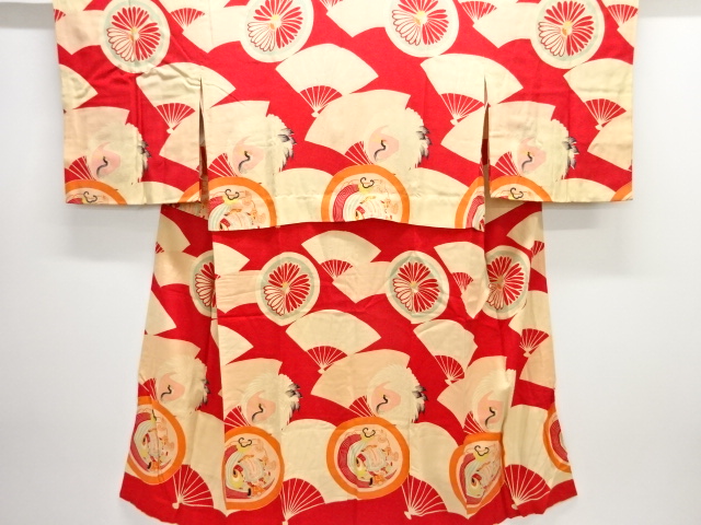 アンティーク　錦紗扇に鶴・小槌模様長襦袢